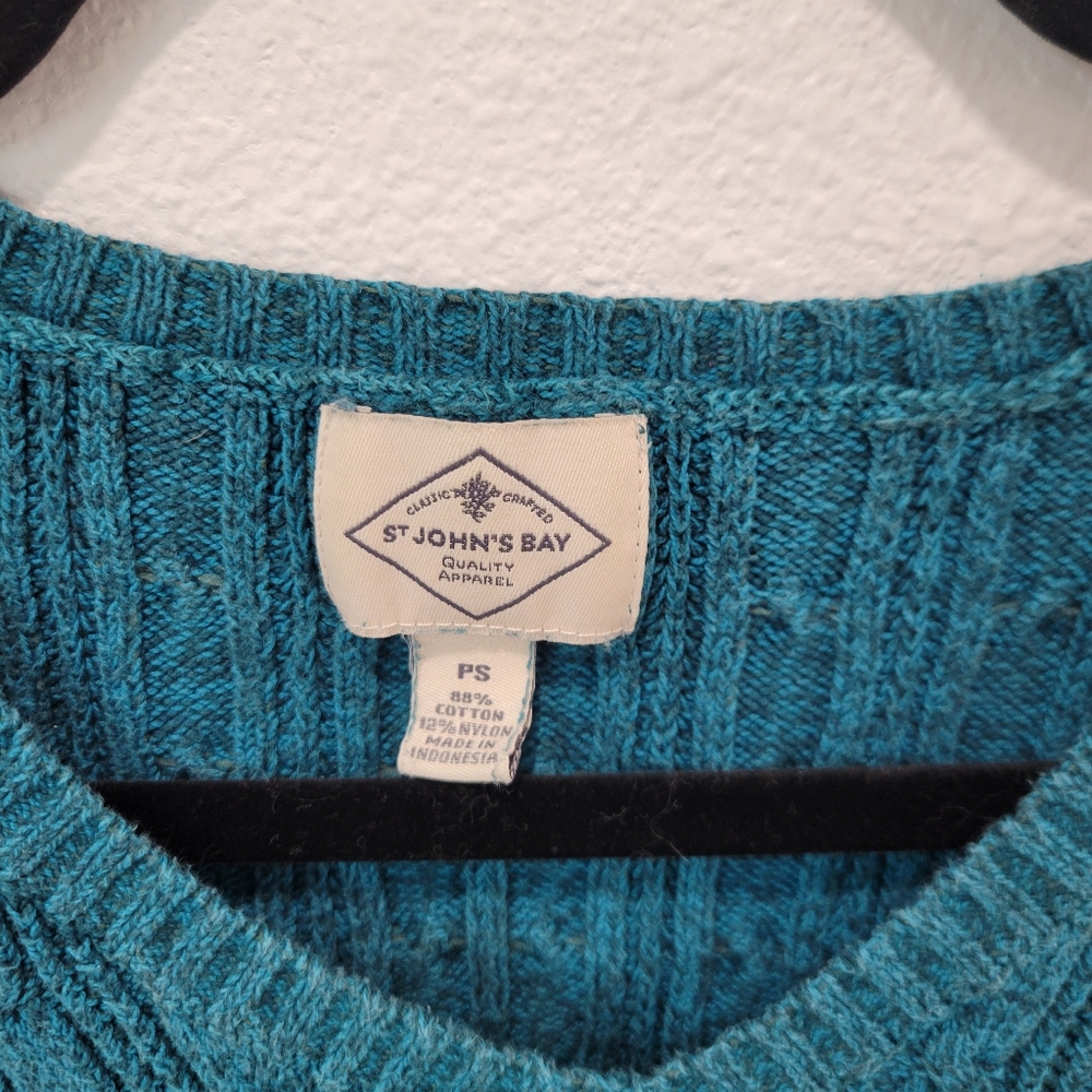 St. John’s Bay Teal V-Neck Cable Knit Sweater Women’s PS - Picture 2 of 4